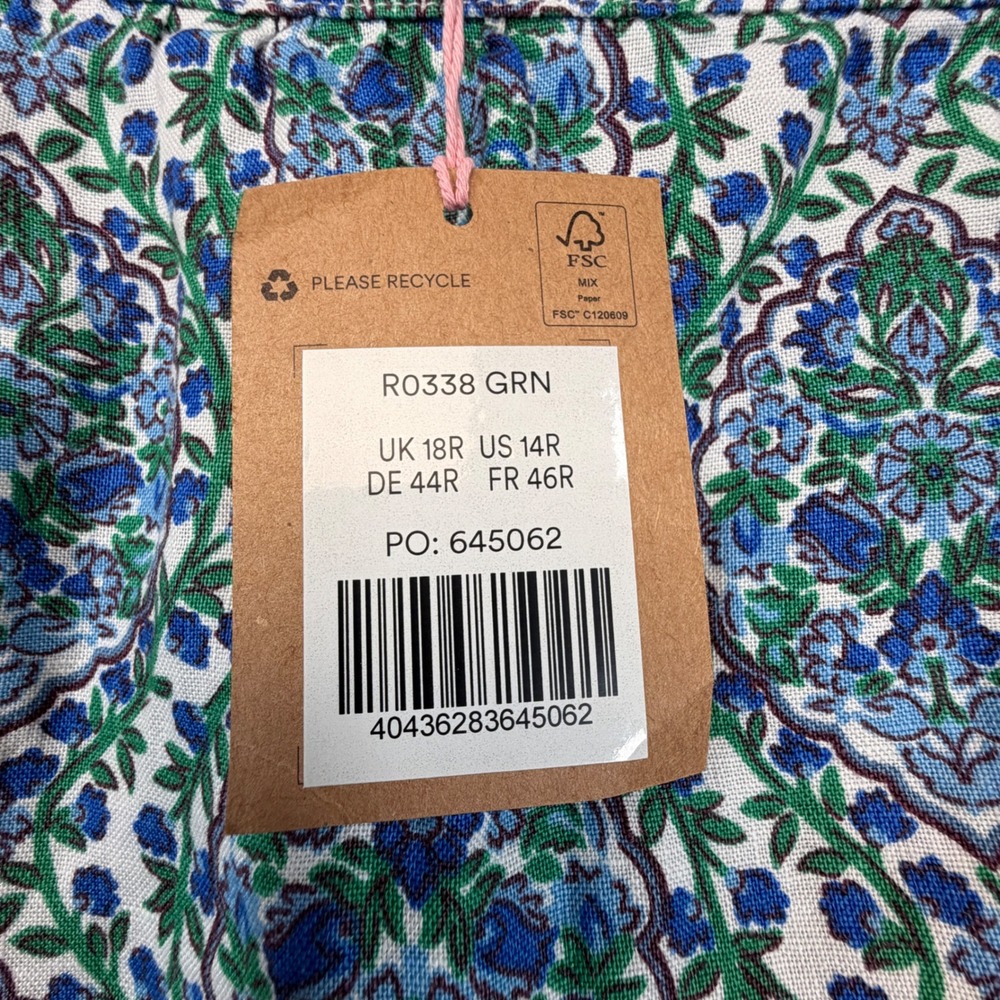 Boden Mini Skirt Womens 14 Blue Green Floral 100% Linen Damask Elastic Waist NEW - Picture 5 of 10